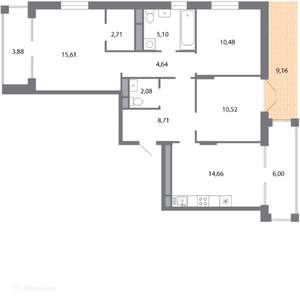 3-к квартира, вторичка, 82м2, 1/6 этаж