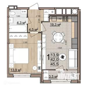 1-к квартира, вторичка, 46м2, 25/26 этаж