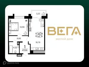 1-к квартира, вторичка, 48м2, 16/20 этаж