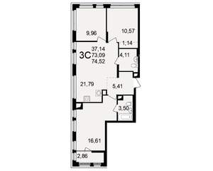 3-к квартира, вторичка, 73м2, 9/25 этаж
