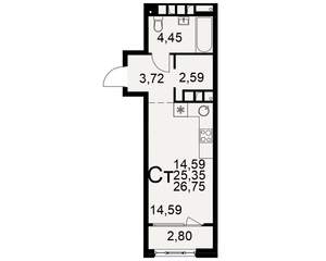 1-к квартира, вторичка, 25м2, 6/22 этаж
