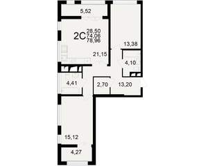 2-к квартира, вторичка, 74м2, 4/25 этаж