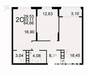 2-к квартира, вторичка, 65м2, 11/22 этаж