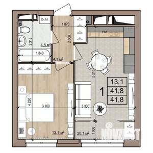 1-к квартира, строящийся дом, 42м2, 18/25 этаж