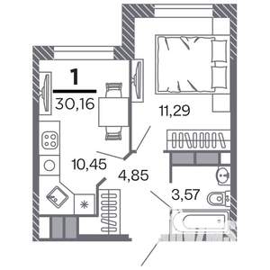 2-к квартира, строящийся дом, 30м2, 13/25 этаж