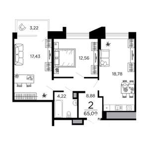 2-к квартира, вторичка, 65м2, 8/19 этаж