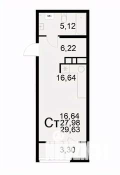 1-к квартира, вторичка, 30м2, 7/22 этаж