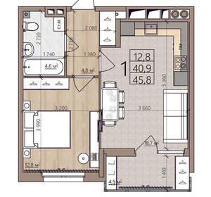 1-к квартира, вторичка, 46м2, 8/8 этаж