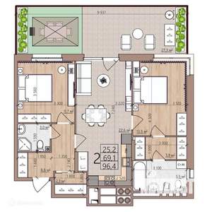 2-к квартира, вторичка, 96м2, 1/9 этаж