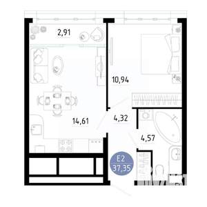 1-к квартира, вторичка, 37м2, 15/25 этаж