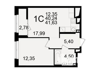 1-к квартира, вторичка, 40м2, 12/25 этаж