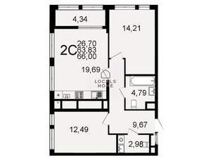 2-к квартира, вторичка, 66м2, 25/26 этаж