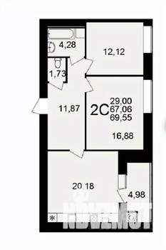 2-к квартира, вторичка, 70м2, 15/16 этаж