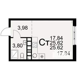 1-к квартира, вторичка, 26м2, 1/22 этаж