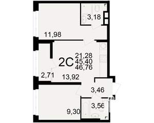 2-к квартира, вторичка, 45м2, 20/25 этаж