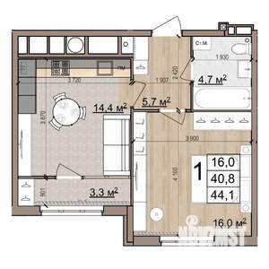 1-к квартира, вторичка, 44м2, 14/25 этаж