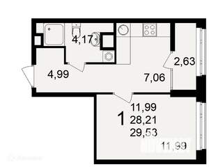 1-к квартира, вторичка, 30м2, 1/26 этаж