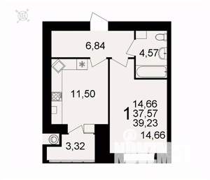 1-к квартира, вторичка, 39м2, 12/16 этаж