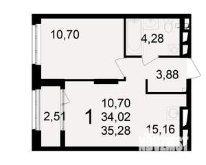 1-к квартира, вторичка, 34м2, 21/23 этаж