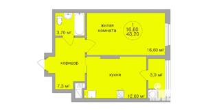 1-к квартира, вторичка, 43м2, 13/21 этаж