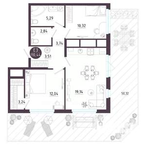 2-к квартира, вторичка, 112м2, 1/19 этаж