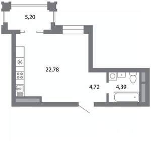 Студия квартира, строящийся дом, 34м2, 4/5 этаж