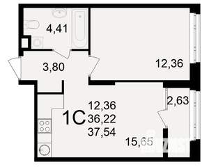 1-к квартира, вторичка, 36м2, 12/25 этаж