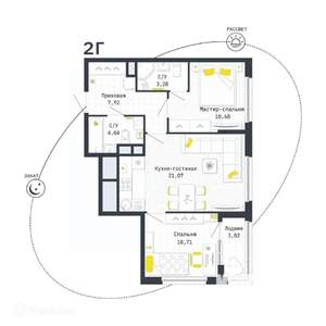 2-к квартира, вторичка, 59м2, 25/26 этаж
