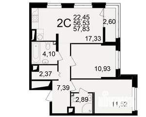 2-к квартира, вторичка, 57м2, 12/25 этаж