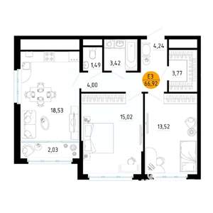 2-к квартира, вторичка, 67м2, 7/25 этаж