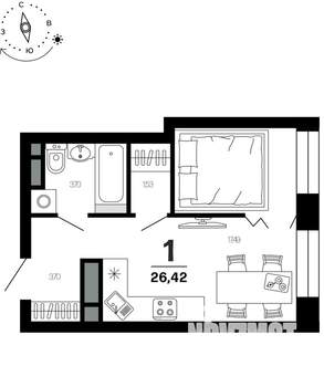 1-к квартира, вторичка, 26м2, 20/21 этаж