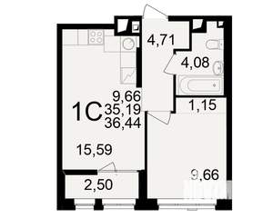 1-к квартира, вторичка, 35м2, 12/25 этаж