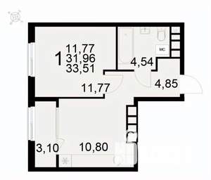 1-к квартира, вторичка, 34м2, 7/22 этаж