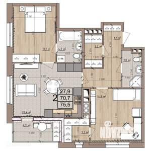 2-к квартира, вторичка, 76м2, 8/9 этаж