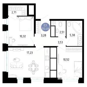 2-к квартира, вторичка, 55м2, 20/20 этаж