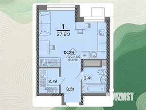 1-к квартира, вторичка, 28м2, 4/22 этаж