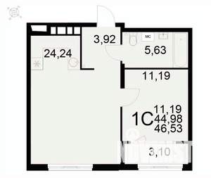 1-к квартира, вторичка, 47м2, 17/22 этаж