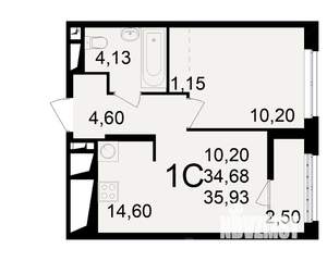 1-к квартира, вторичка, 35м2, 3/25 этаж