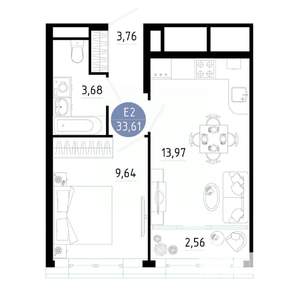 1-к квартира, вторичка, 34м2, 15/25 этаж