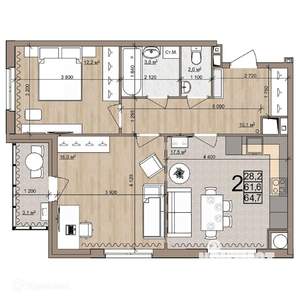 2-к квартира, вторичка, 65м2, 24/26 этаж