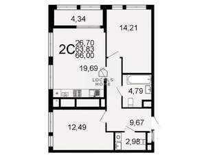 2-к квартира, вторичка, 66м2, 3/26 этаж