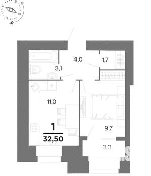 1-к квартира, вторичка, 33м2, 15/16 этаж