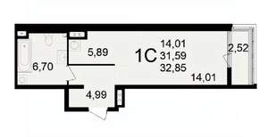 1-к квартира, вторичка, 33м2, 2/24 этаж