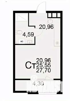 1-к квартира, вторичка, 28м2, 18/22 этаж