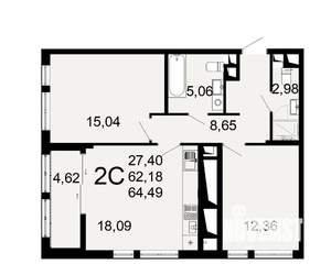2-к квартира, вторичка, 62м2, 23/26 этаж