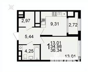 1-к квартира, вторичка, 36м2, 13/26 этаж
