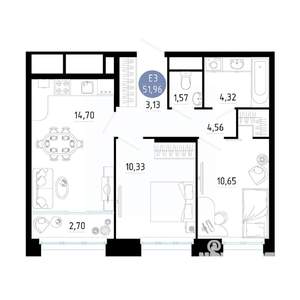 2-к квартира, вторичка, 52м2, 22/25 этаж