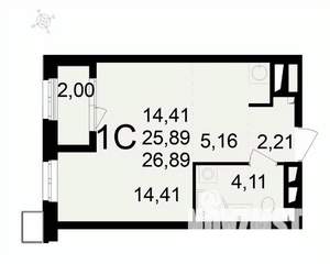 1-к квартира, вторичка, 27м2, 23/24 этаж