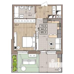 1-к квартира, вторичка, 65м2, 1/25 этаж