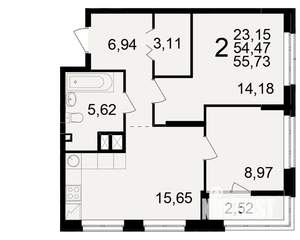 2-к квартира, вторичка, 54м2, 2/25 этаж